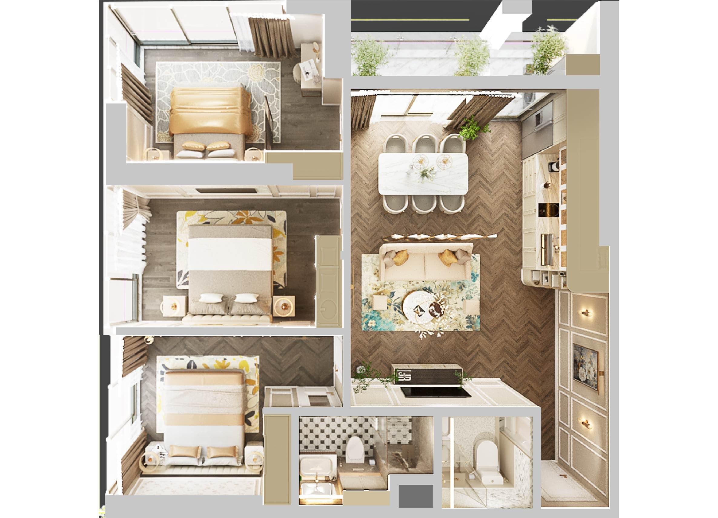 Căn hộ 3 phòng ngủ